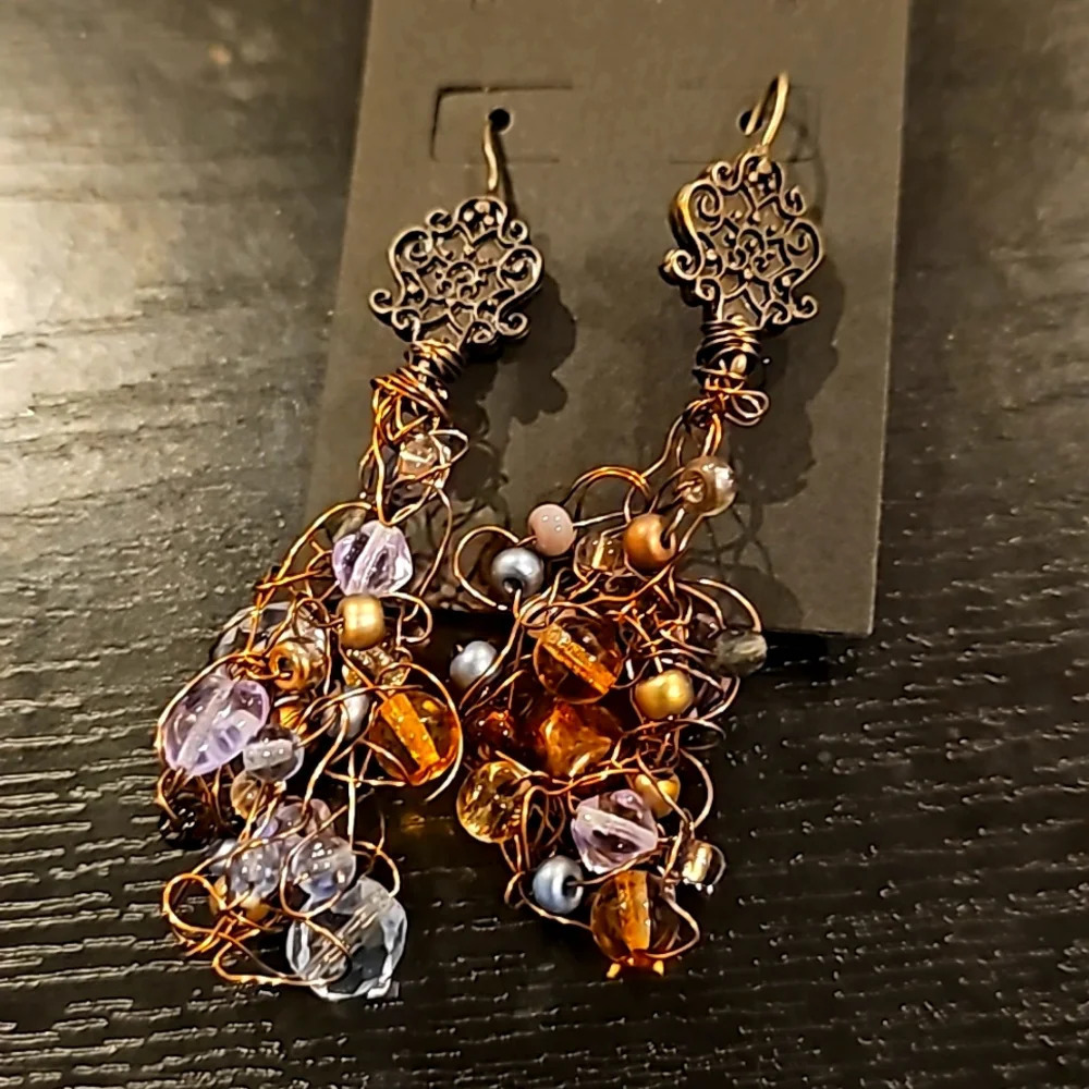 Beaded dangle cluster earrings